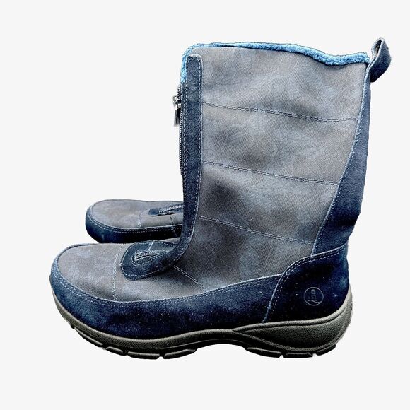 LANDS END Suede &‎ Canvas All Weather Mid-Calf Boots Blue Zip Up Women SIZE 9.5B - Picture 1 of 7